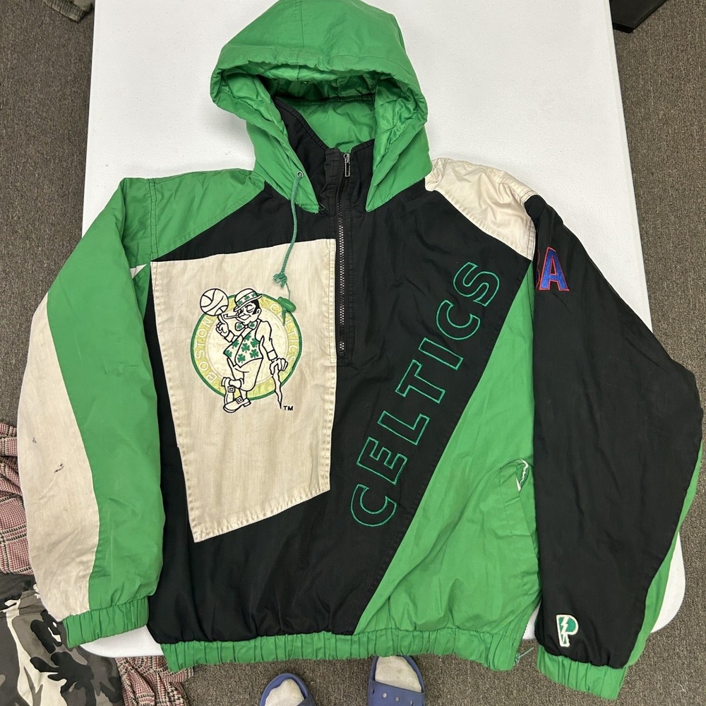 Apex One Boston Celtics Jacket Mens S Green Vintage 90s Half Zip Windbreaker